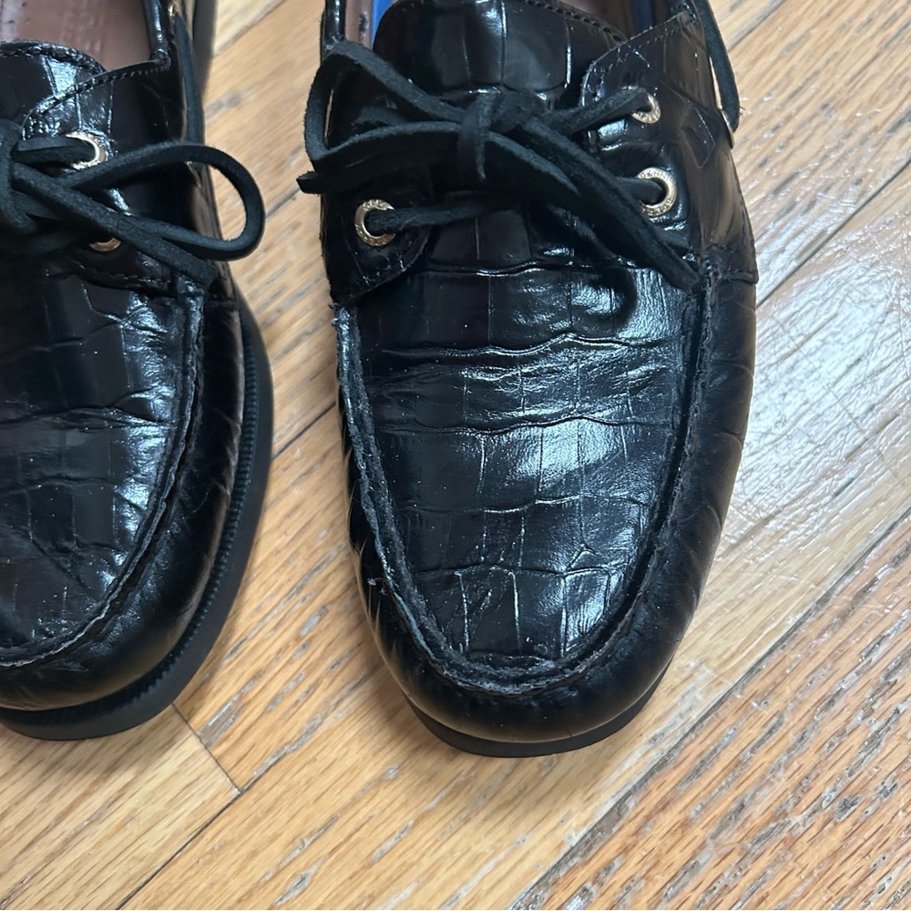 Sperry Black Croc-Embossed Boat Shoes - Picture 2 of 3